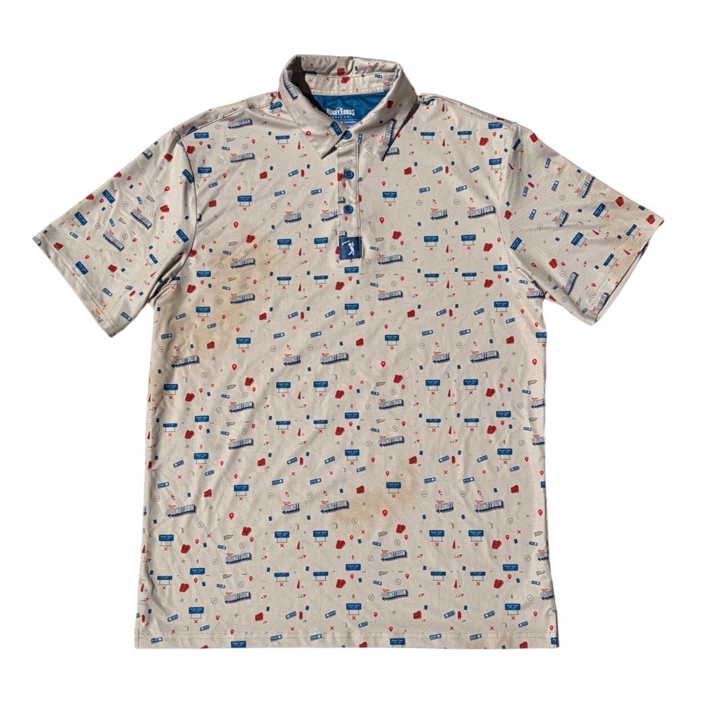 Bogey Bros Golf Co Pound Town Performance Polo Shirt Tan Mens Medium M Stretch